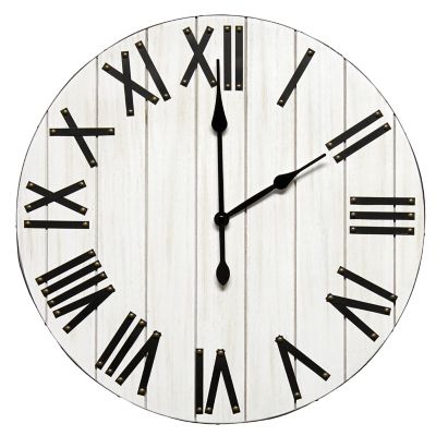 Image showing  Handsome Rustic Farmhouse Wood Wall Clock, 21 in., White