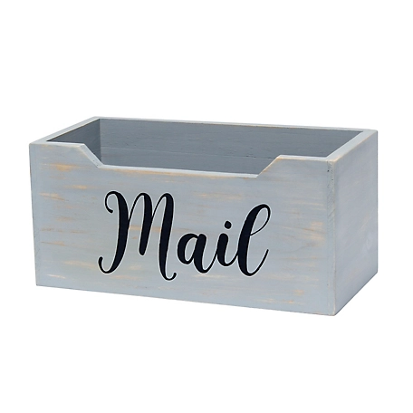 Elegant Designs Rustic Farmhouse Wooden Tabletop Decorative Organizer Box, Gray, Mail Script