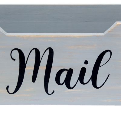 Image showing  Rustic Farmhouse Wooden Tabletop Decorative Organizer Box, Gray, Mail Script