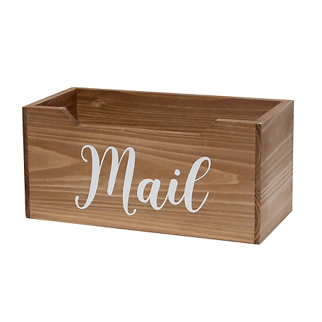 Elegant Designs Rustic Farmhouse Wooden Tabletop Decorative Organizer Box, Natural, Mail Script