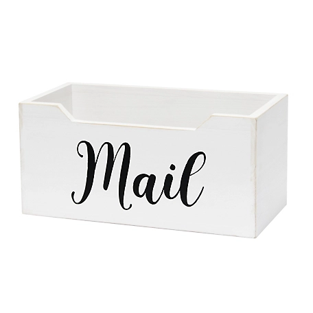Elegant Designs Rustic Farmhouse Wooden Tabletop Decorative Organizer Box, White, Mail Script