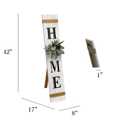 Image showing  42 in. Seasonal Wooden Home Porch Sign with 4 Interchangeable Floral Wreaths, White