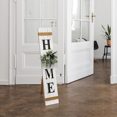 Image showing  42 in. Seasonal Wooden Home Porch Sign with 4 Interchangeable Floral Wreaths, White