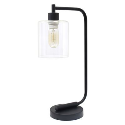 Lalia Home Modern Iron Desk Lamp With Glass Shade, Black Matte