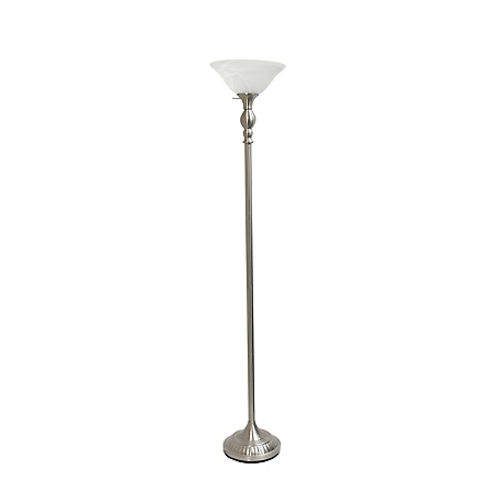 Lalia Home 71 in. Classic 1-Light Torchiere Floor Lamp with Marbleized Glass Shade, Brushed Nickel