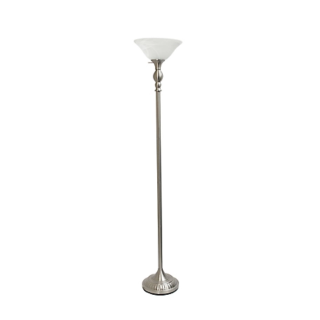 Lalia Home 71 in. Classic 1-Light Torchiere Floor Lamp with Marbleized Glass Shade, Brushed Nickel