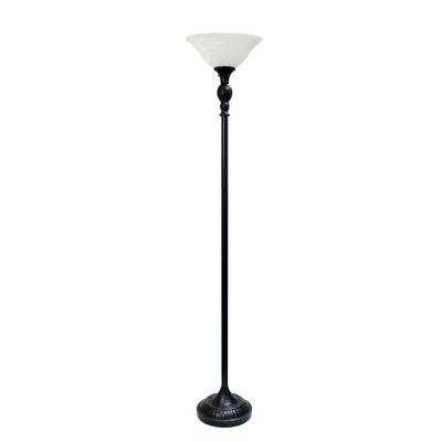 Lalia Home 71 in. Classic 1-Light Torchiere Floor Lamp with Marbleized Glass Shade, Restoration Bronze, White Glass