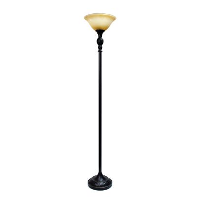 Lalia Home 71 in. Classic 1-Light Torchiere Floor Lamp with Marbleized Glass Shade, Restoration Bronze