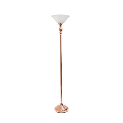 Lalia Home 71 in. Classic 1-Light Torchiere Floor Lamp with Marbleized Glass Shade, Rose Gold