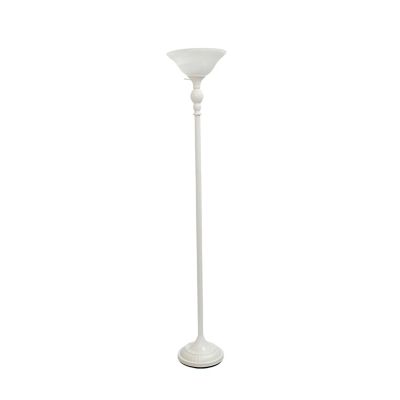 Lalia Home 71 in. Classic 1-Light Torchiere Floor Lamp with Marbleized Glass Shade, White