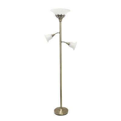 Lalia Home 71 in. Torchiere Floor Lamp with 2 Reading Lights and Scalloped Glass Shades, Antique Brass