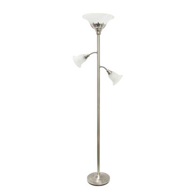 Lalia Home 71 In. Torchiere Floor Lamp With 2 Reading Lights And Scalloped Glass Shades, Brushed Nickel