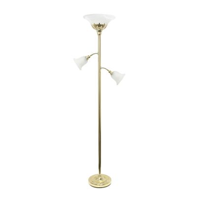 Lalia Home 71 in. Torchiere Floor Lamp with 2 Reading Lights and Scalloped Glass Shades, Gold