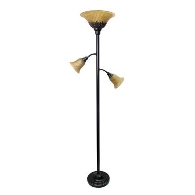 Lalia Home 71 in. Torchiere Floor Lamp with 2 Reading Lights and Scalloped Glass Shades, Bronze