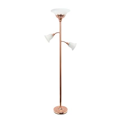 Lalia Home 71 In. Torchiere Floor Lamp With 2 Reading Lights And Scalloped Glass Shades, Rose Gold