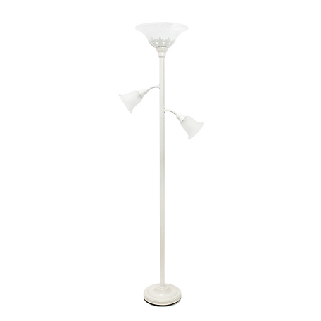 Lalia Home 71 in. Torchiere Floor Lamp with 2 Reading Lights and Scalloped Glass Shades, White