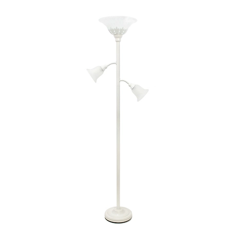 Lalia Home 71 in. Torchiere Floor Lamp with 2 Reading Lights and Scalloped Glass Shades, White