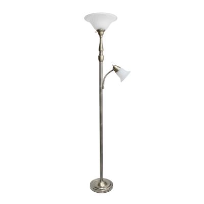 Lalia Home 71 in. Torchiere Floor Lamp with Reading Light and Marble Glass Shades, Antique Brass