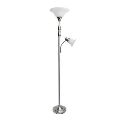 Lalia Home 71 in. Torchiere Floor Lamp with Reading Light and Marble Glass Shades, Brushed Nickel
