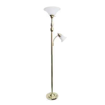 Lalia Home 71 in. Torchiere Floor Lamp with Reading Light and Marble Glass Shades, Gold