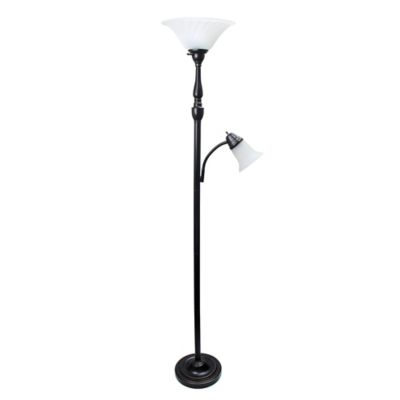 Lalia Home 71 in. Torchiere Floor Lamp with Reading Light and Marble Glass Shades, Restoration Bronze