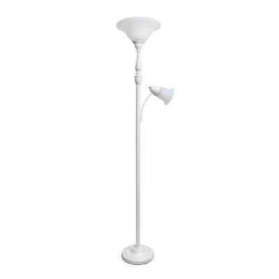 Lalia Home 71 in. Torchiere Floor Lamp with Reading Light and Marble Glass Shades, White