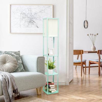 Lalia Home 62.75 in. Column Shelf Floor Lamp with Linen Shade, Aqua