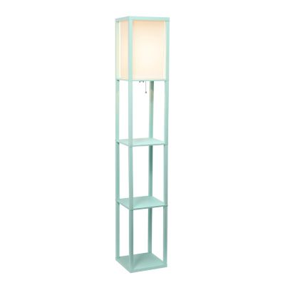 Image showing  62.75 in. Column Shelf Floor Lamp with Linen Shade, Aqua