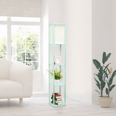 Image showing  62.75 in. Column Shelf Floor Lamp with Linen Shade, Aqua