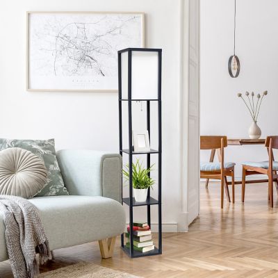 Lalia Home 62.75 in. Column Shelf Floor Lamp with Linen Shade, Black