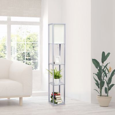 Image showing  62.75 in. Column Shelf Floor Lamp with Linen Shade, Gray