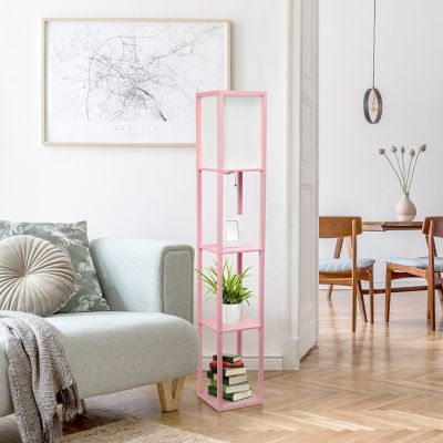 Lalia Home 62.75 in. Column Shelf Floor Lamp with Linen Shade, Light Pink