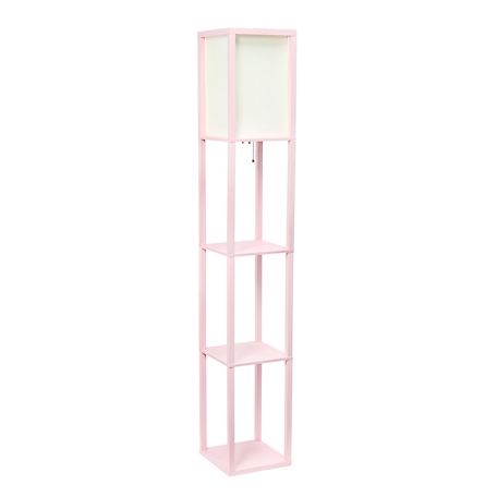 Lalia Home 62.75 in. Column Shelf Floor Lamp with Linen Shade, Light Pink