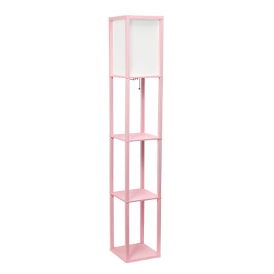 Image showing  62.75 in. Column Shelf Floor Lamp with Linen Shade, Light Pink