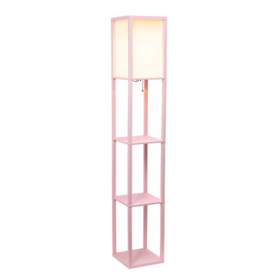Image showing  62.75 in. Column Shelf Floor Lamp with Linen Shade, Light Pink