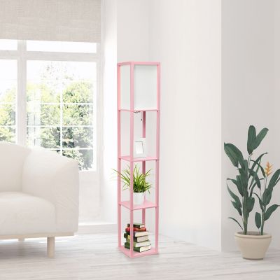 Image showing  62.75 in. Column Shelf Floor Lamp with Linen Shade, Light Pink