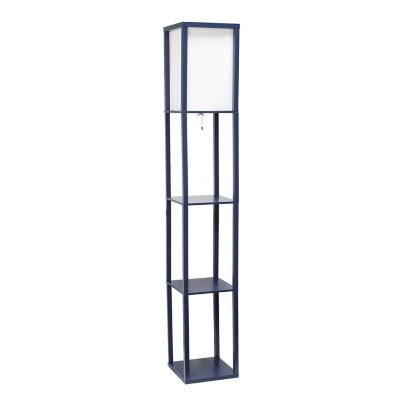 Image showing  62.75 in. Column Shelf Floor Lamp with Linen Shade, Navy