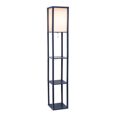 Image showing  62.75 in. Column Shelf Floor Lamp with Linen Shade, Navy