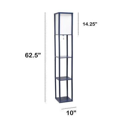 Image showing  62.75 in. Column Shelf Floor Lamp with Linen Shade, Navy