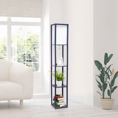 Image showing  62.75 in. Column Shelf Floor Lamp with Linen Shade, Navy
