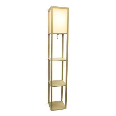 Image showing  62.75 in. Column Shelf Floor Lamp with Linen Shade, Tan
