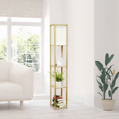 Image showing  62.75 in. Column Shelf Floor Lamp with Linen Shade, Tan