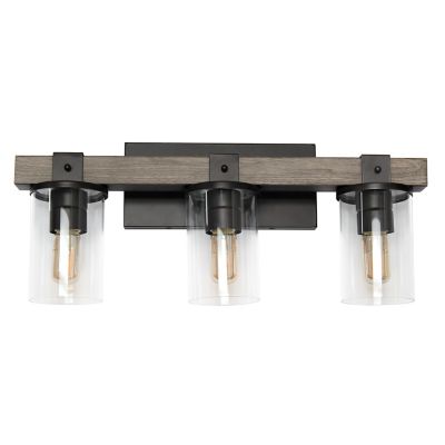 Image showing  3-Light Farmhouse Rustic Wood-Look Bath Vanity, Gray