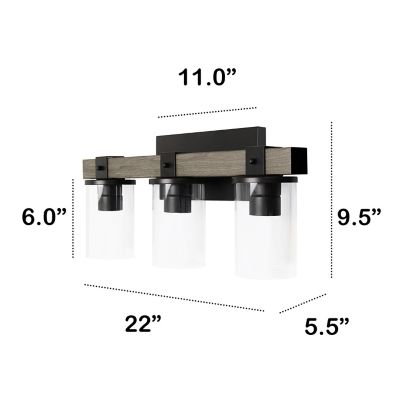 Image showing  3-Light Farmhouse Rustic Wood-Look Bath Vanity, Gray