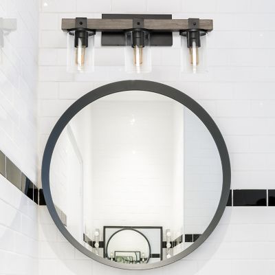 Image showing  3-Light Farmhouse Rustic Wood-Look Bath Vanity, Gray