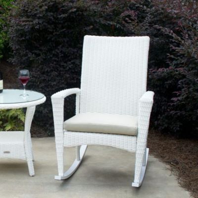 Image showing  Bayview Wicker Outdoor Rocking Chairs and Side Table Set, Includes Tan Cushions