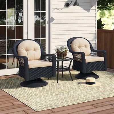 Image showing  3 pc. Biloxi Wicker Bistro Set, Includes Outdoor Glider, 2 Swivel Chairs and Bistro Table
