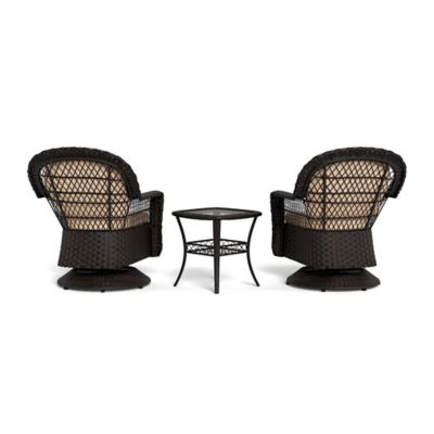 Image showing 8 th Tortuga Outdoor 3 pc. Biloxi Wicker Bistro Set, Includes Outdoor Glider, 2 Swivel Chairs and Bistro Table