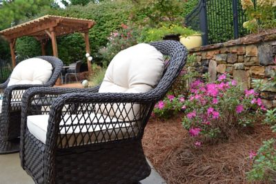 Image showing  3 pc. Biloxi Wicker Bistro Set, Includes Outdoor Glider, 2 Swivel Chairs and Bistro Table