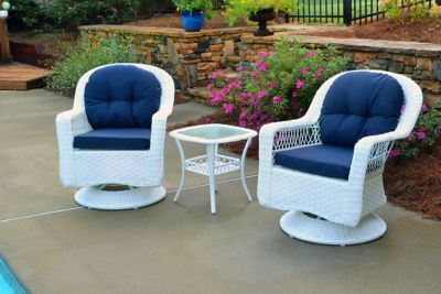 Tortuga Outdoor 3 pc. Biloxi Wicker Bistro Set, Includes Outdoor Glider, 2 Swivel Chairs and Bistro Table -  BIL-3PC-WHITE